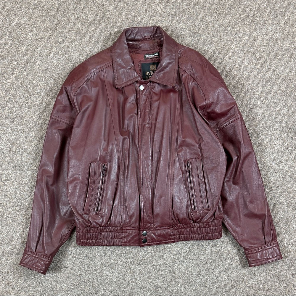 Vintage Byrnes & Baker Burgundy Maroon Genuine Leather Bomber Jacket Mens Medium - Picture 3 of 10
